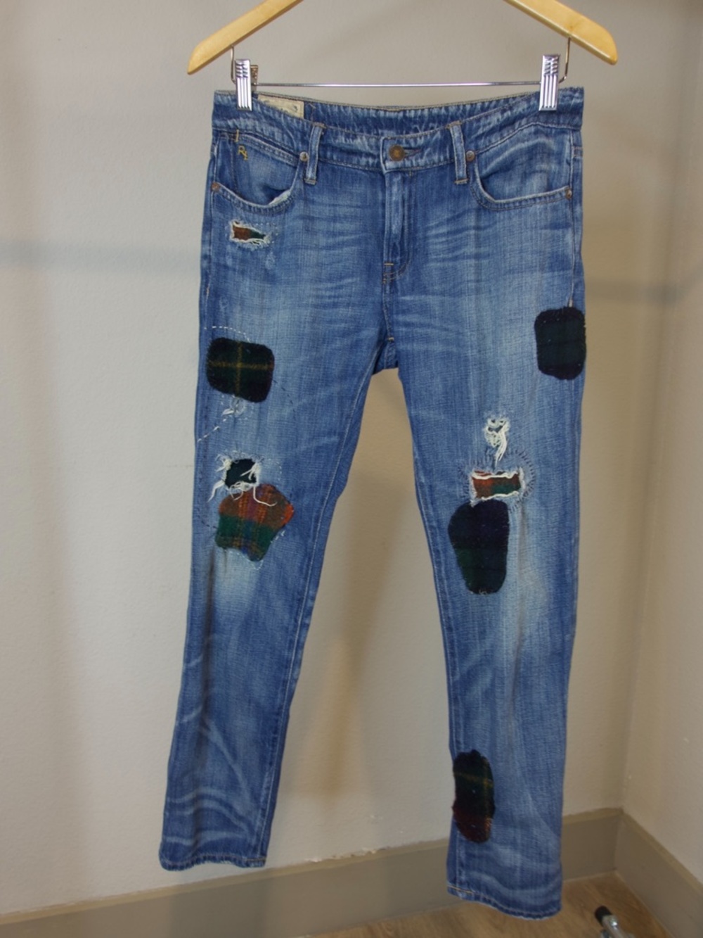 Polo Ralph Lauren Astor Boyfriend Patchwork Distressed Plaid Jeans